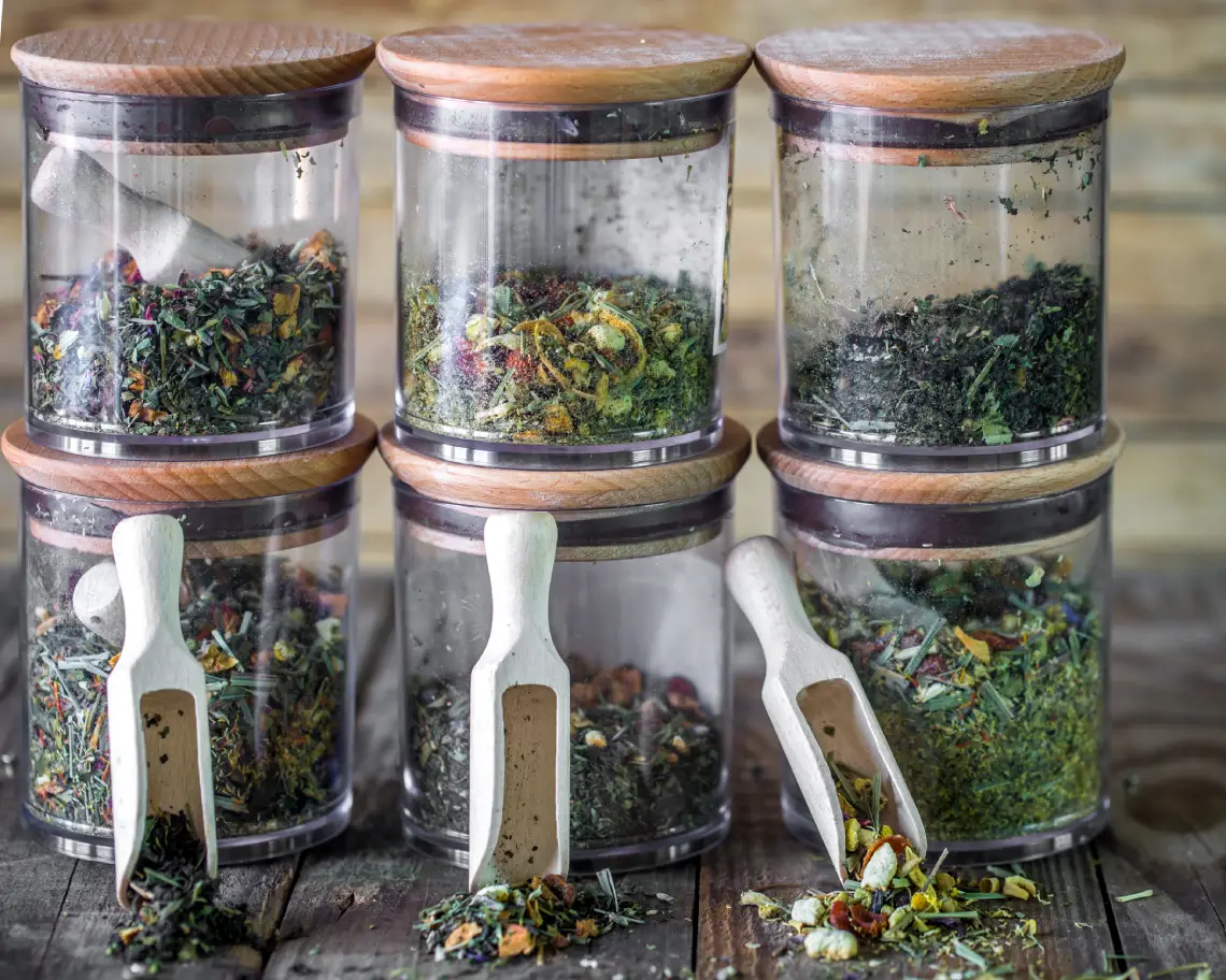 community herbal products Australia label checklist with herbs and tea